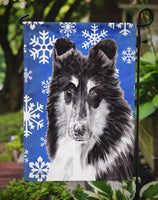 Black and White Collie Winter Snowflakes Flag Garden Size SC9774GF