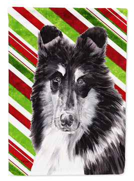 Black and White Collie Candy Cane Christmas Flag Canvas House Size SC9798CHF