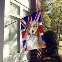 Australian Shepherd with English Union Jack British Flag Flag Canvas House Size SC9854CHF