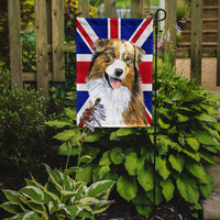 Australian Shepherd with English Union Jack British Flag Flag Garden Size