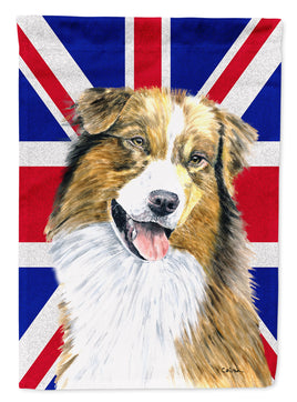 Australian Shepherd with English Union Jack British Flag Flag Garden Size