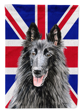 Belgian Sheepdog with English Union Jack British Flag Flag Canvas House Size SC9855CHF