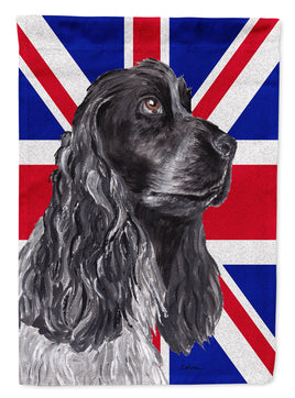 Black Cocker Spaniel with Engish Union Jack British Flag Flag Canvas House Size SC9868CHF