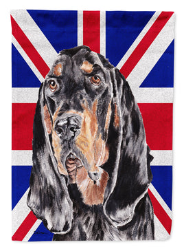 Black and Tan Coonhound with Engish Union Jack British Flag Flag Garden Size