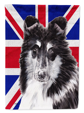 Black and White Collie with English Union Jack British Flag Flag Canvas House Size SC9885CHF