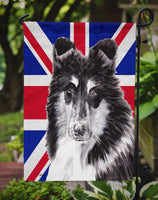 Black and White Collie with English Union Jack British Flag Flag Garden Size SC9885GF