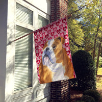 Bulldog English Hearts Love and Valentine's Day Portrait Flag Canvas House Size