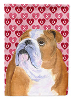 Bulldog English Hearts Love and Valentine's Day Portrait Flag Canvas House Size