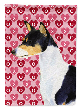 Basenji Hearts Love and Valentine's Day Portrait Flag Garden Size