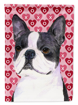 Boston Terrier Hearts Love and Valentine's Day Portrait Flag Canvas House Size