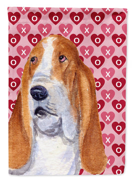 Basset Hound Hearts Love and Valentine's Day Portrait Flag Canvas House Size