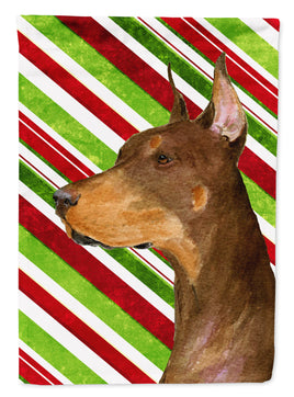 Doberman Candy Cane Holiday Christmas Flag Garden Size