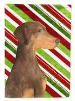 Doberman Candy Cane Holiday Christmas Flag Canvas House Size