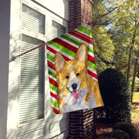 Corgi Candy Cane Holiday Christmas Flag Canvas House Size