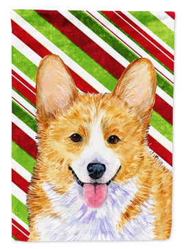 Corgi Candy Cane Holiday Christmas Flag Canvas House Size