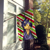 Doberman Candy Cane Holiday Christmas Flag Canvas House Size