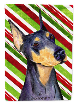 Doberman Candy Cane Holiday Christmas Flag Canvas House Size