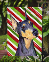 Doberman Candy Cane Holiday Christmas Flag Garden Size