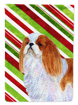 English Toy Spaniel Candy Cane Holiday Christmas Flag Garden Size