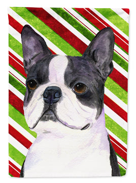 Boston Terrier Candy Cane Holiday Christmas Flag Canvas House Size