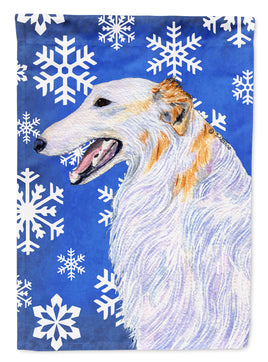 Borzoi Winter Snowflakes Holiday Flag Garden Size