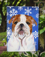 Bulldog English Winter Snowflakes Holiday Flag Garden Size