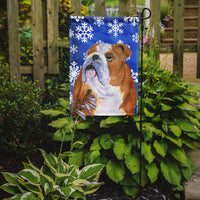 Bulldog English Winter Snowflakes Holiday Flag Garden Size