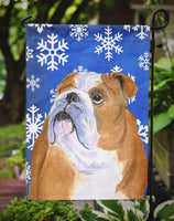 Bulldog English Winter Snowflakes Holiday Flag Garden Size