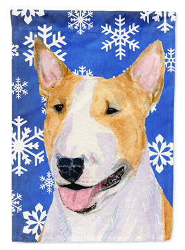 Bull Terrier Winter Snowflakes Holiday Flag Garden Size