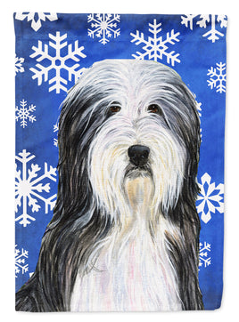 Bearded Collie Winter Snowflakes Holiday Flag Canvas House Size