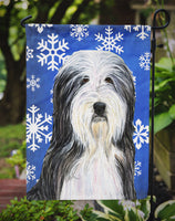 Bearded Collie Winter Snowflakes Holiday Flag Garden Size