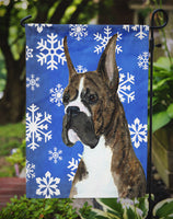 Boxer Winter Snowflakes Holiday Flag Garden Size