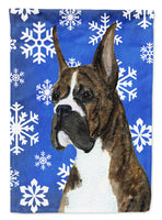 Boxer Winter Snowflakes Holiday Flag Garden Size