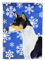 Basenji Winter Snowflakes Holiday Flag Canvas House Size