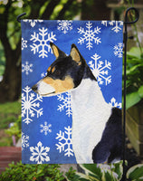 Basenji Winter Snowflakes Holiday Flag Garden Size