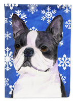 Boston Terrier Winter Snowflakes Holiday Flag Canvas House Size