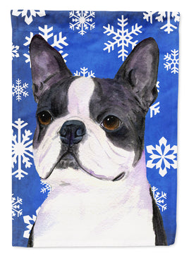 Boston Terrier Winter Snowflakes Holiday Flag Canvas House Size