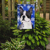 Boston Terrier Winter Snowflakes Holiday Flag Garden Size