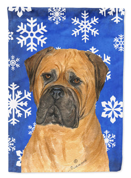 Bullmastiff Winter Snowflakes Holiday Flag Canvas House Size