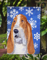 Basset Hound Winter Snowflakes Holiday Flag Garden Size