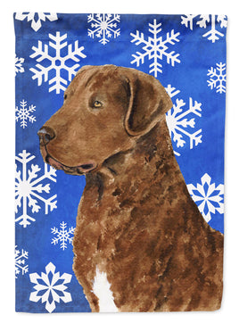 Chesapeake Bay Retriever Winter Snowflakes Holiday Flag Canvas House Size