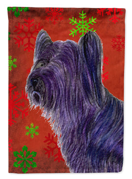 Skye Terrier Red Green Snowflake Holiday Christmas Flag Canvas House Size