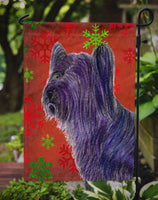 Skye Terrier Red Green Snowflake Holiday Christmas Flag Garden Size