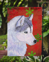 Siberian Husky Red Green Snowflake Holiday Christmas Flag Garden Size