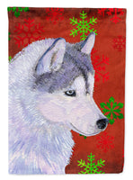 Siberian Husky Red Green Snowflake Holiday Christmas Flag Garden Size