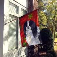 Japanese Chin Red and Green Snowflakes Holiday Christmas Flag Canvas House Size