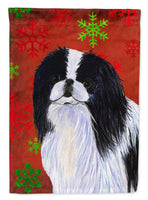 Japanese Chin Red and Green Snowflakes Holiday Christmas Flag Canvas House Size