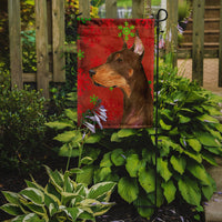 Doberman Red and Green Snowflakes Holiday Christmas Flag Garden Size