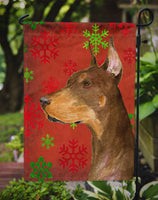 Doberman Red and Green Snowflakes Holiday Christmas Flag Garden Size