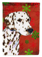 Dalmatian Red and Green Snowflakes Holiday Christmas Flag Canvas House Size